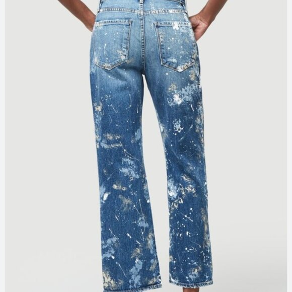 Frame Jeans Le Sylvie Kick Boot Out Paint Splatter Fray High Rise Crop Denim 24 - Picture 10 of 11